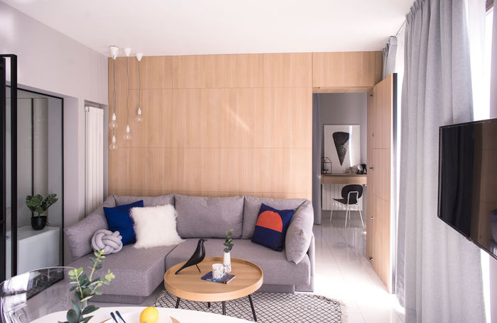 Уютная квартира 48 кв. М с эффектно скрытой спальней интерьер и дизайн,квартира,малогабаритка