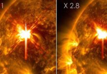 Потужні сонячні спалахи від зростаючої сонячної плями, потенційний геомагнітний вплив